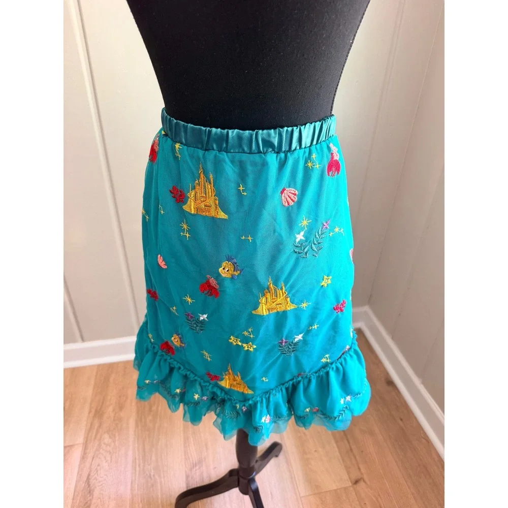 Disney Hanna Andersson Little Mermaid Ariel Embroidered Tulle Skirt Teal Large